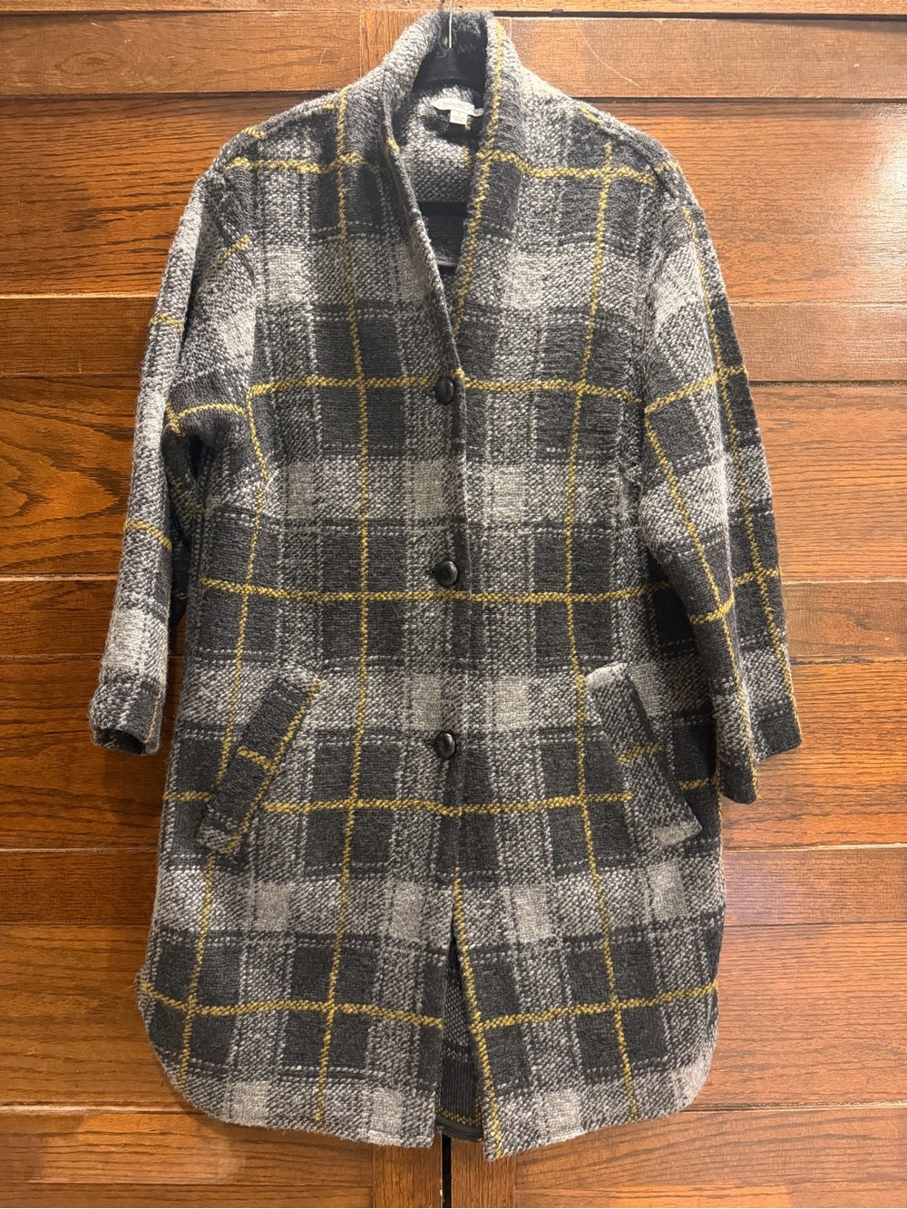 Ophelia Roe small Plaid Wool-Blend Button Front Coat driving jacket cardigan top